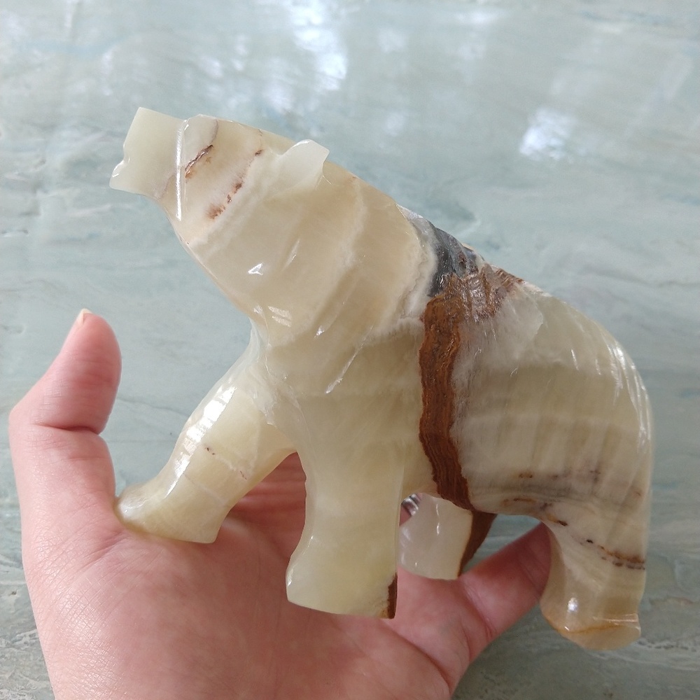 Incredible genuine yellow Onyx hand carved bear